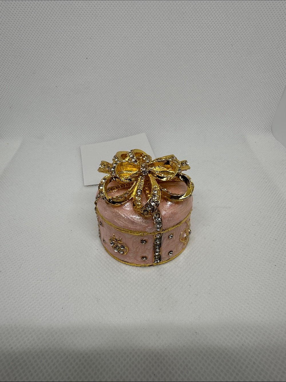 Pink Jeweled Trinket/Jewelry Box with Gold Bow - Picture 1 of 5